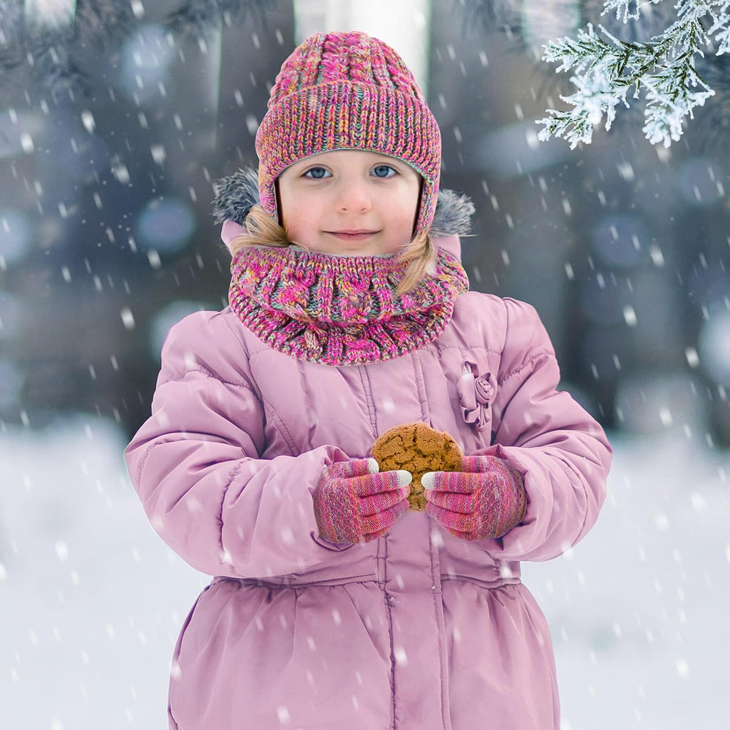 Kids Winter Hat Scarf Gloves Set Fleece Lined Beanie