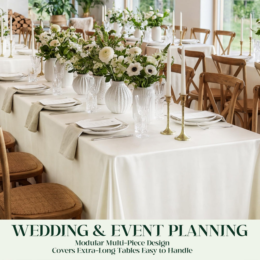 8 Pack Ivory Satin Tablecloth 58 x 102 Inch Overlay Seamless Design