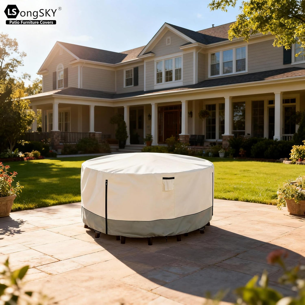 Round Patio Furniture Covers,600D Heavy Duty Waterproof Outdoor Furniture Cover for Round Dining Table with Rocking