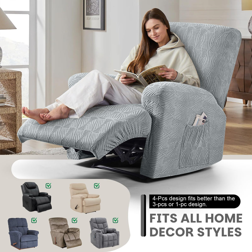 Oversized Recliner Chair Covers, 4-Pieces Slipcover, Light Gray