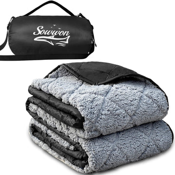 Waterproof Outdoor Blanket 82"x55" Large Sherpa Fleece Black