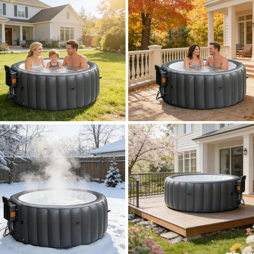 71 Inch 2-3 Person Inflatable Hot Tub, 130 Jets LED Light One-Click Inflation 3-Layer PVC Outdoor Spa Heats Up to