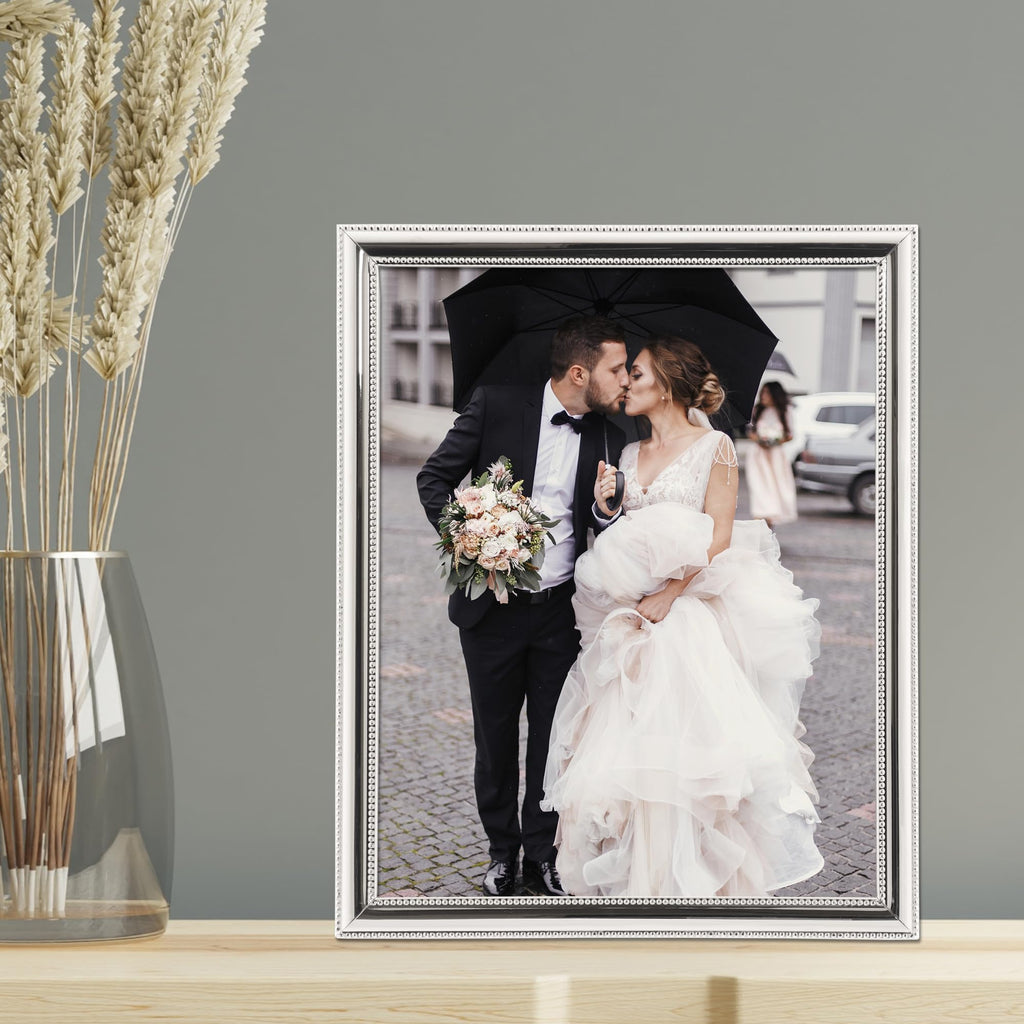 8x10 Metal Picture Frame Silver-Plate with Delicate Beading