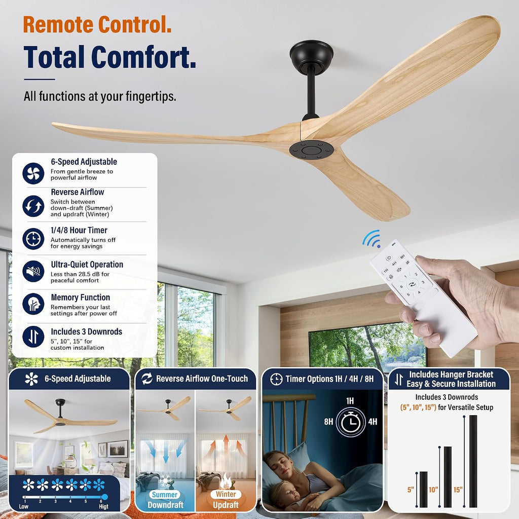Inspired Maverick Style 72" wood ceiling fan, Matte Black