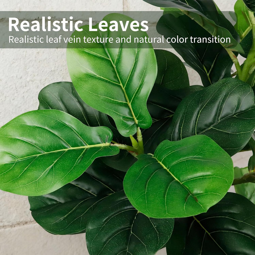 5FT Artificial Fiddle Leaf Fig Tree with White Planter & Fake Moss, Realistic Faux Ficus Lyrata Floor Plant Home
