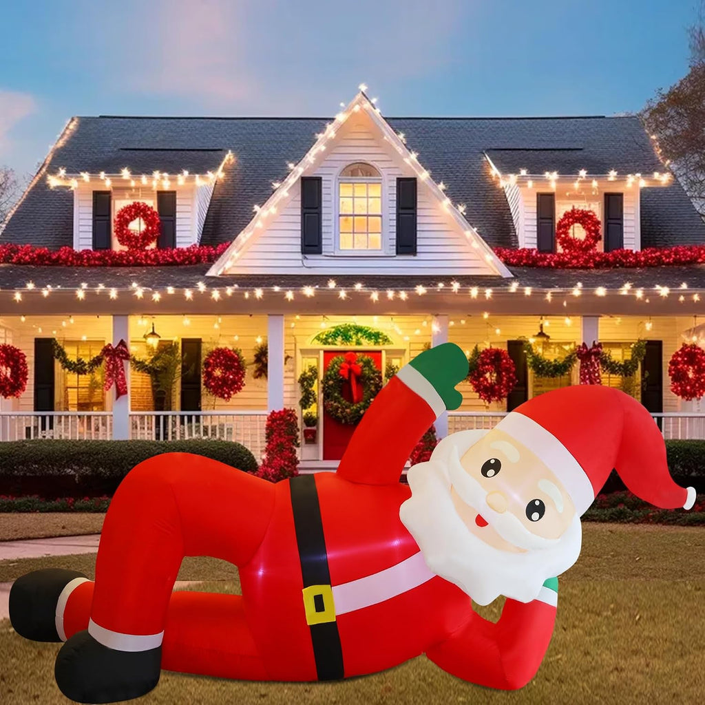 Christmas Inflatables Outdoor Decorations, 12FT Long Inflatable Xmas Santa Claus, Lighted Blow Up Giant Lying Santa