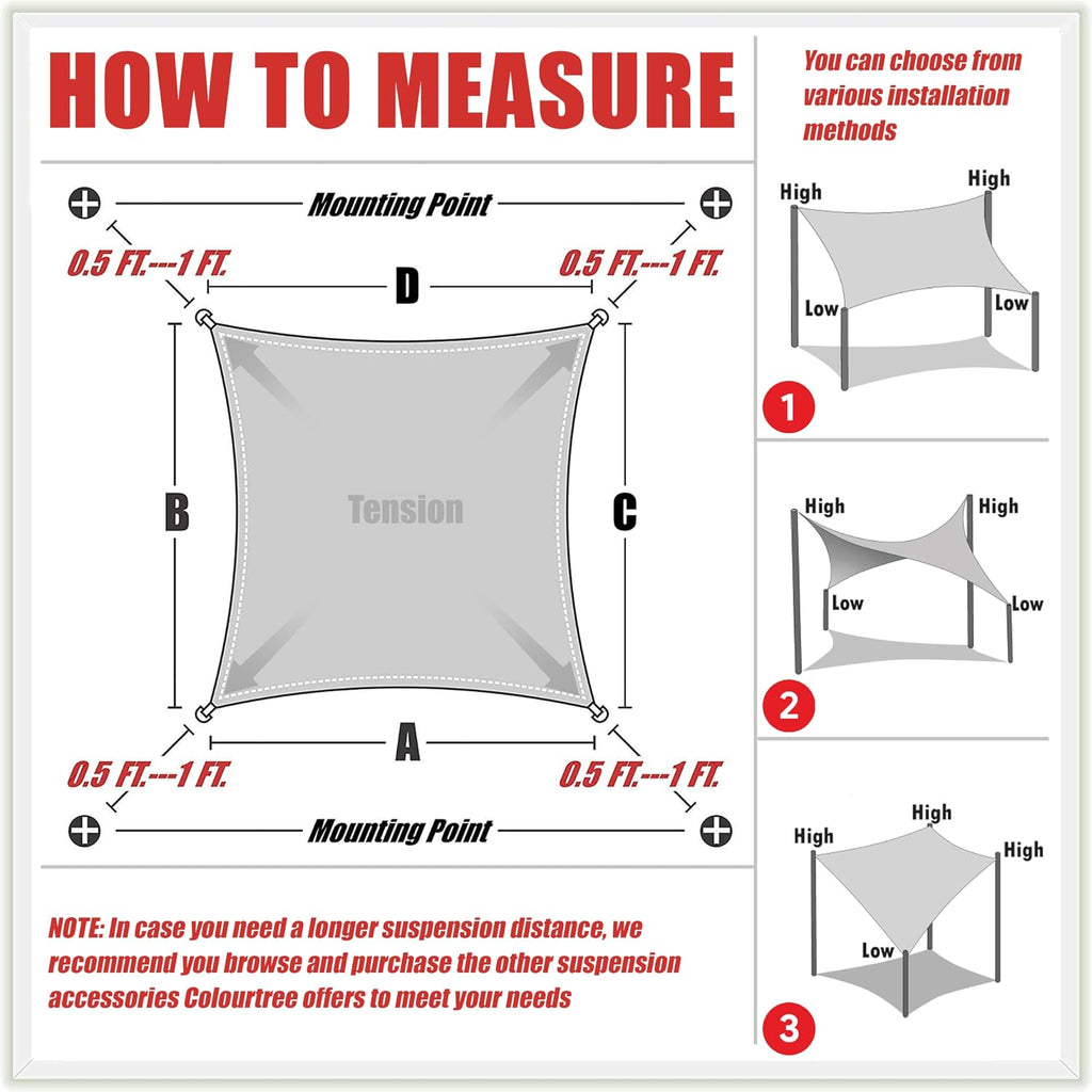 CTAPR1420 Custom Size 13' x 14' Grey Sun Shade Sail Canopy UV Block UPF50 Rectangle - Commercial Standard Heavy Duty