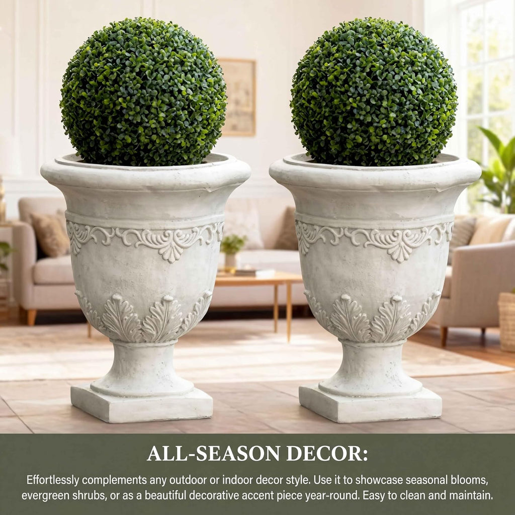 20" Italian Style Urn Planter with Drainage for Outdoor - Antique White | Lightweight MGO urn planter 20"tall Italian