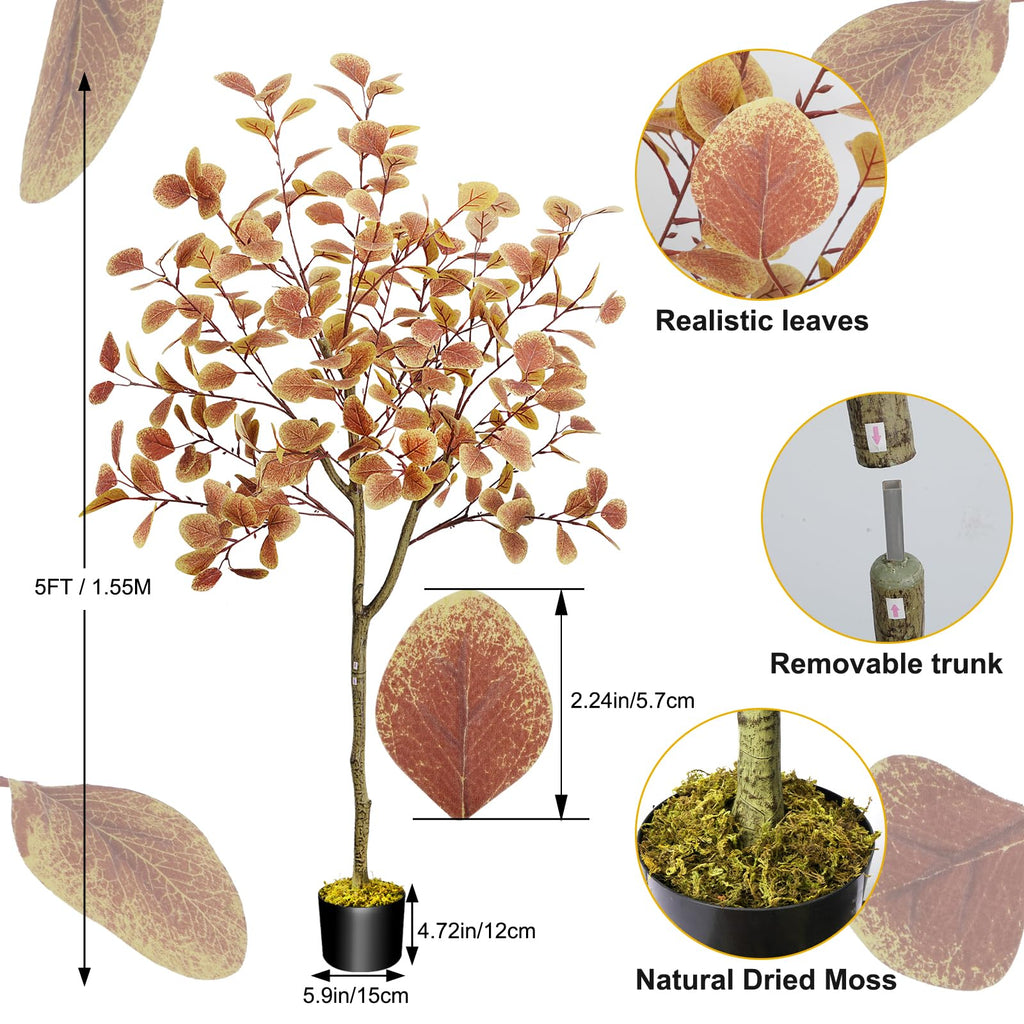 5FT Fall Artificial Tree for Decoration Fall Eucalyptus Tree Artificial