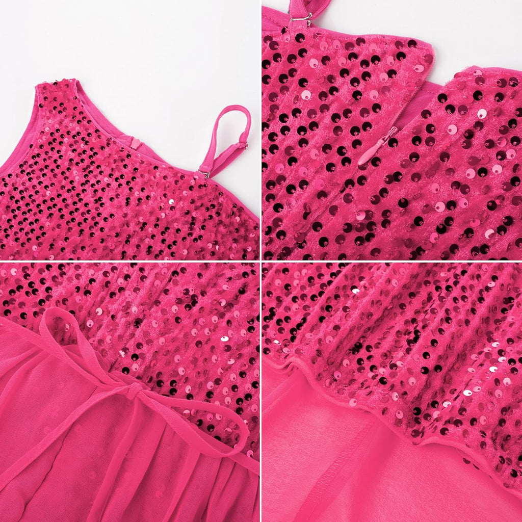 Girls One Shoulder Sparkly Sequin Formal Party Dance Dress