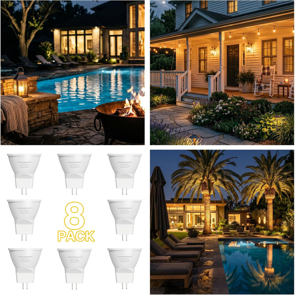 MR11 LED Bulbs GU4 Bi-Pin Base 3W 200 Lumens 2700K Warm White 12-24V AC/DC Low Voltage Bulbs for Landscape