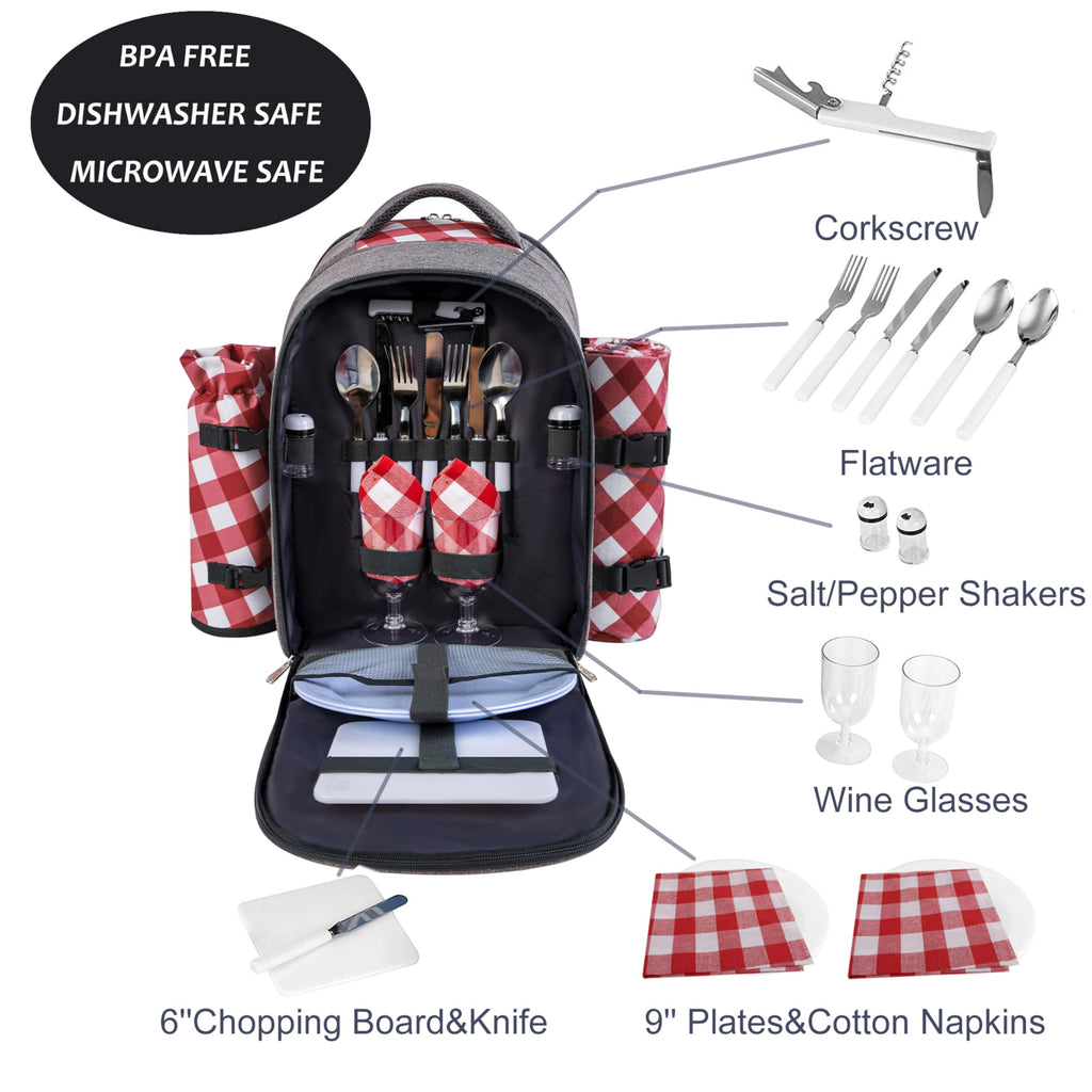 Backpack, 2-Person, Blanket & Wine, Family & Lovers Gift, Red Plaid