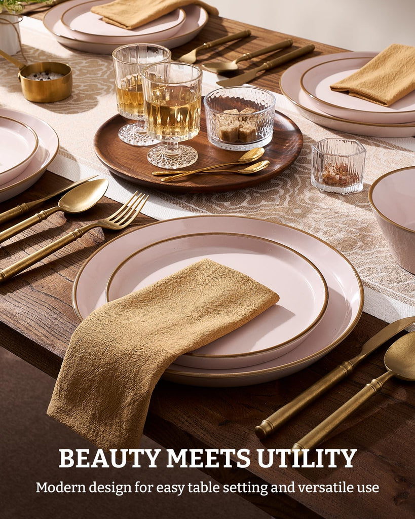 Saturn Dinnerware Sets, Ceramic Dishes for 4, Rimmed Plates, Bowls