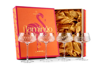 Vintage Flamingo Belle Coupe Glasses for Cocktails and Champagne | Set of 4 | 12 oz Crystal Retro Style Stemmed