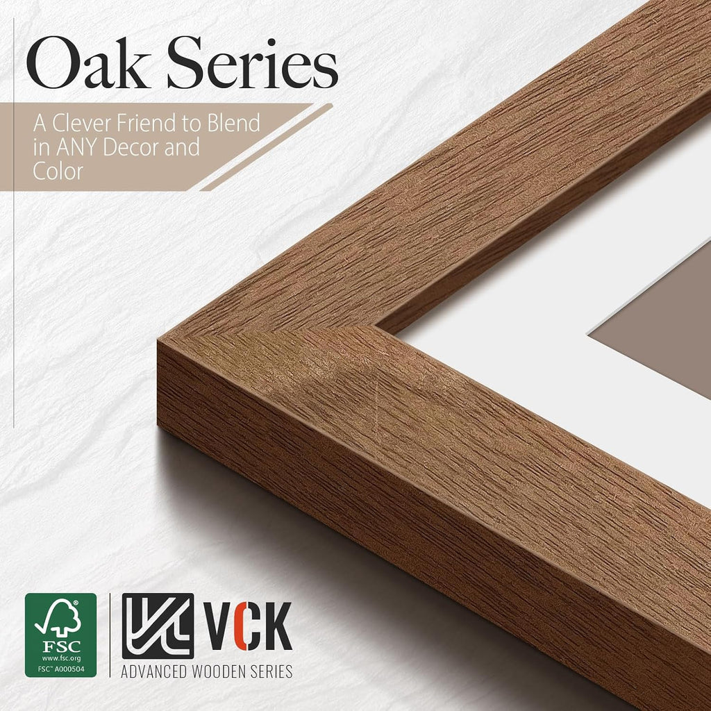 11x14 Picture Frame 5 Pack - Walnut, Tempered Glass, for Photo | 8x10 Acid-Free Mat, High-End Natural Wood Frame