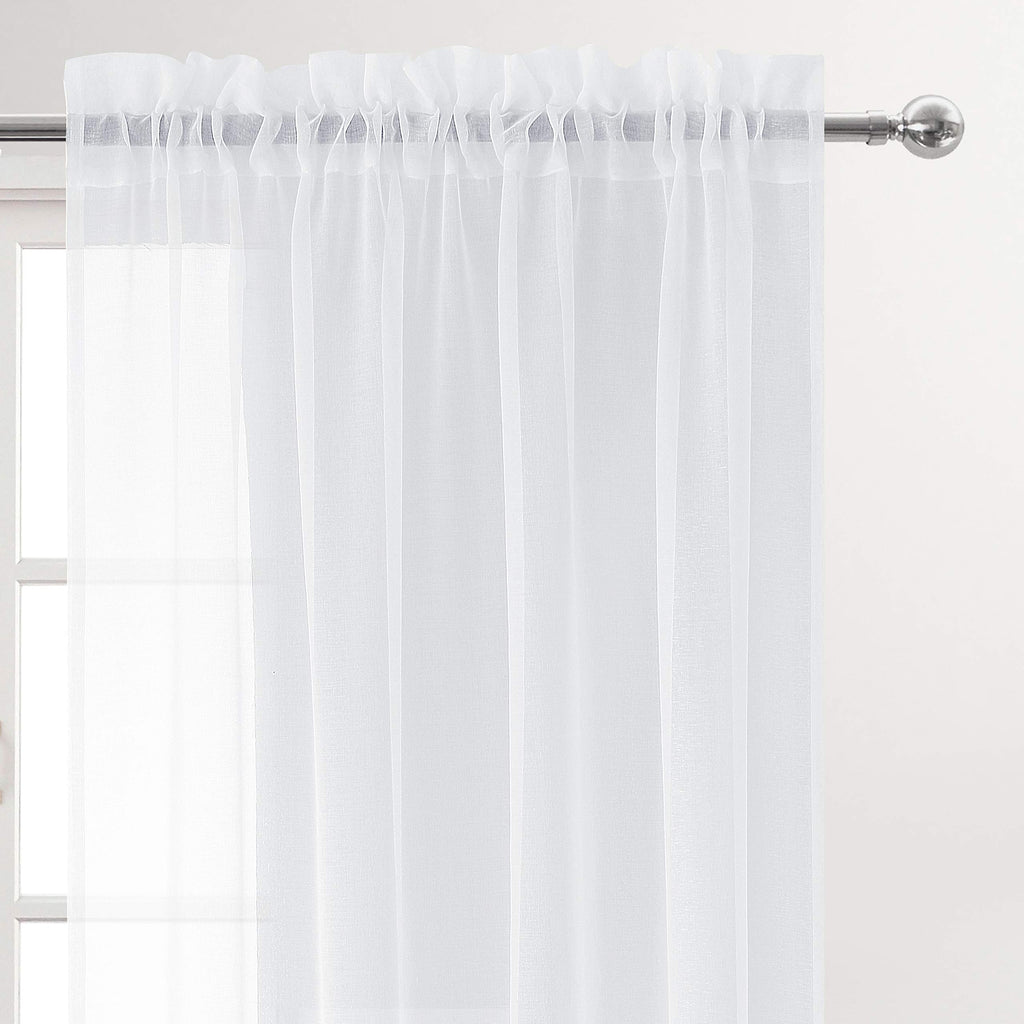 Extra Long White Sheer Curtains 120 Inches Long 2 Panels Rod Pocket