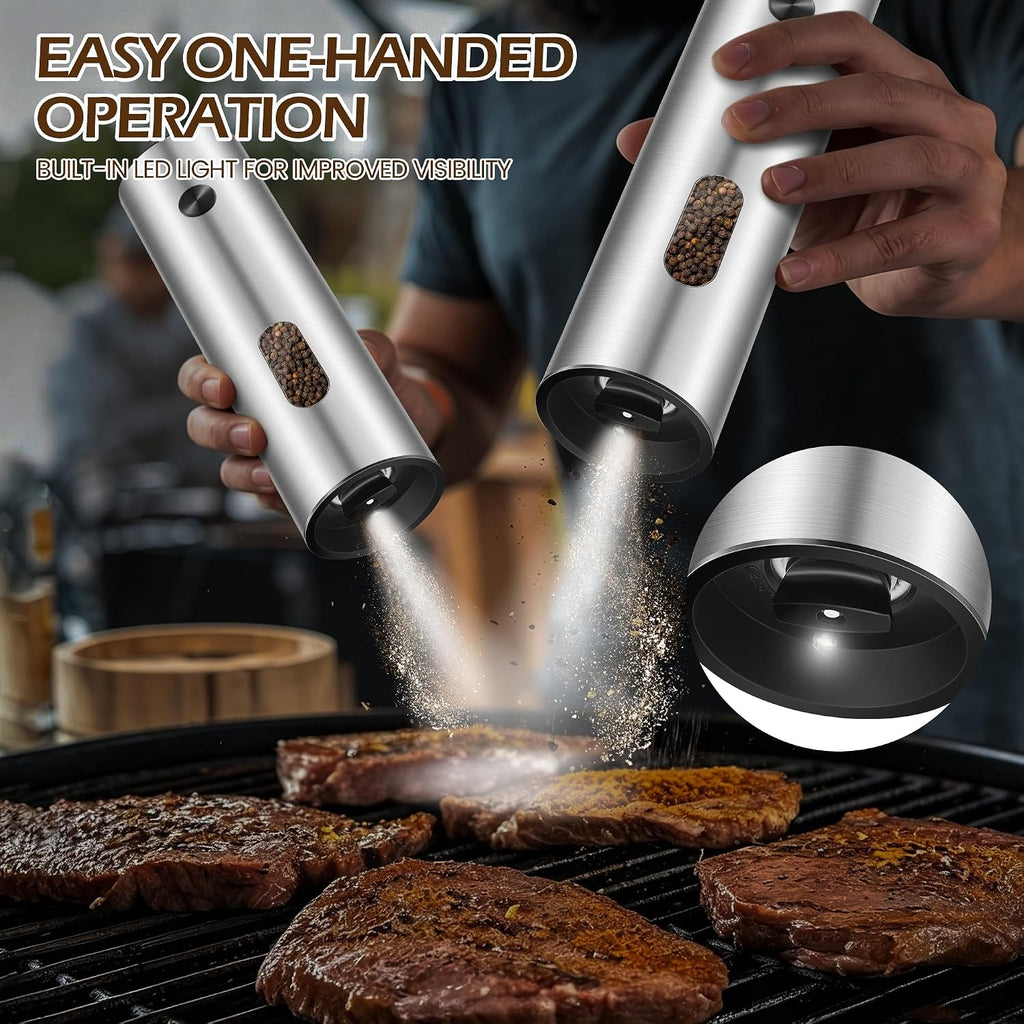 Electric Salt and Pepper Grinder Set, 110 ml Rechargeable Automatic Salt and Pepper Shakers with Adjustable - Set of 6