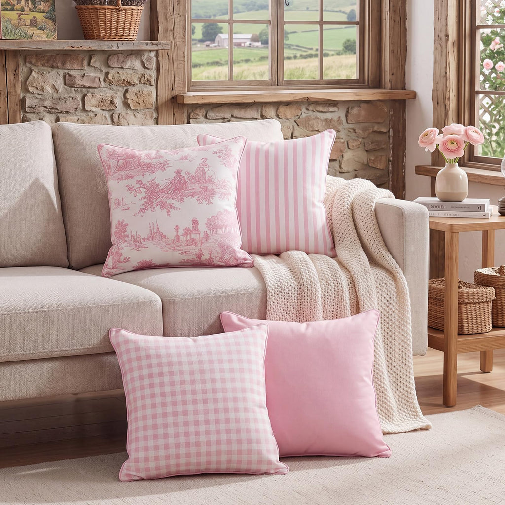 Farmhouse Floral Pillow Cases Pink Pillow Covers 18x18 Set of 4