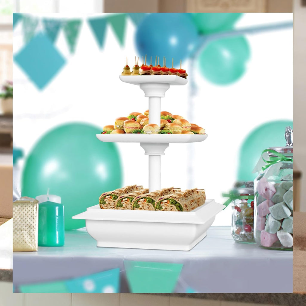3-Tier Square Cupcake Stand, White, 10" x 12.5"