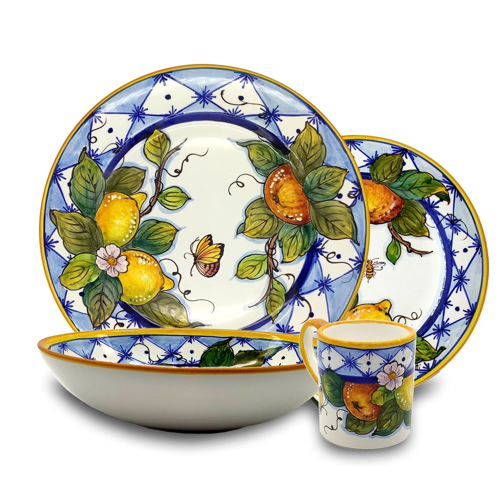 Italian Ceramic Dinnerware Set, Hand Painted, Service of 4 pieces