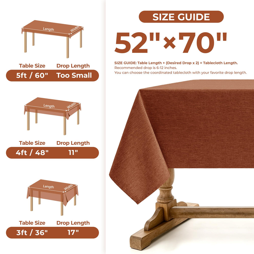 Linen Textured Fall Tablecloth Rectangular Burnt Orange, 52"x70"