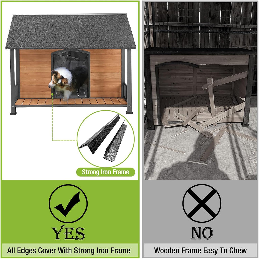 Large Dog House Outdoor Dog Kennel with All-Around Iron Frame Dog Cage Perfect for Small & Medium & Large Dogs, Roomy