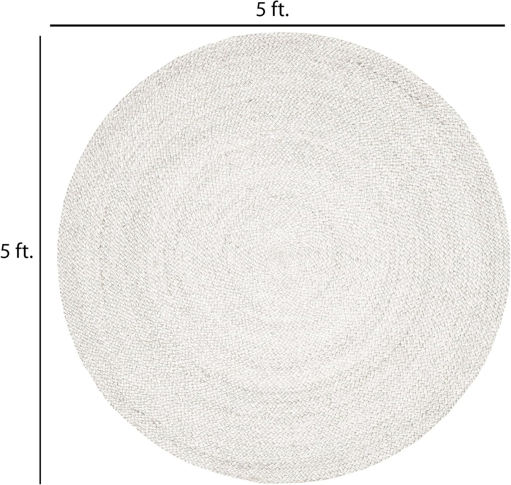 Handwoven Jute Area Rug- Off-White Round Rustic Vintage Beige Braided Reversible Rug- Eco Friendly Rug , Farmhouse
