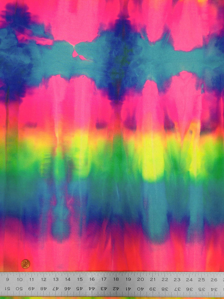 Stripe Tie Dye Multi-Color Pattern on Stretch Nylon Spandex Shiny Tricot Fabric by The Yard