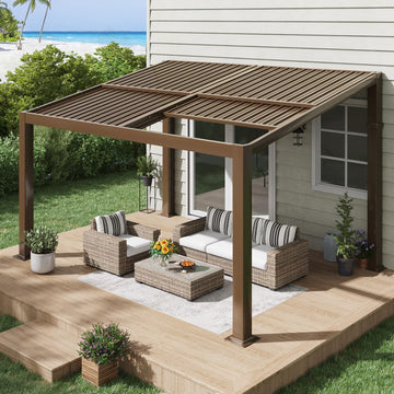 10x13 Pergola with Adjustable Galvanized Steel Roofs, All Aluminum Frame Permanent Pergola for Patio