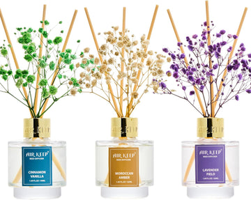Reed Diffuser, Cinnamon Vanilla Lavender Field Moroccan Amber Oil Reed Diffusers Living Room Office - Set of 3