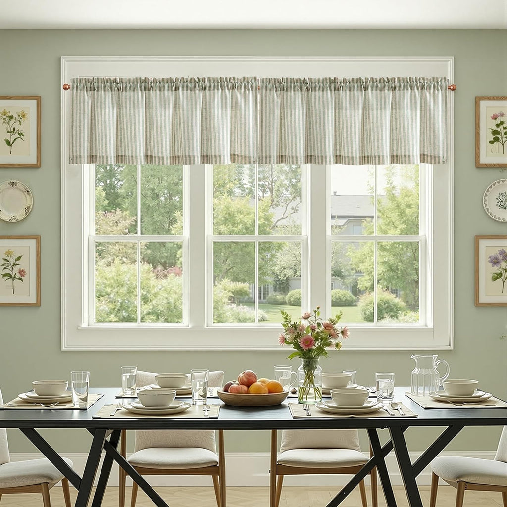 Valance Curtain Linen Textured Striped Window Curtain for Living Room Light Filtering Farmhouse Valance for Kitchen