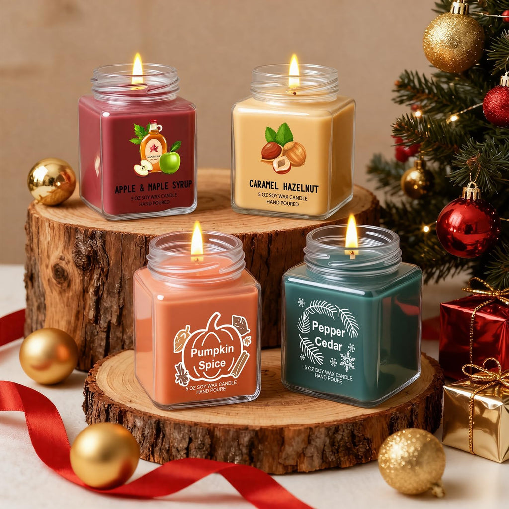 Fall Candles 4 Pack Scented Soy Candles for Women | Fall Gift Decor, Autumn Home Decor Scents - Apple Maple Syrup - Set of 4