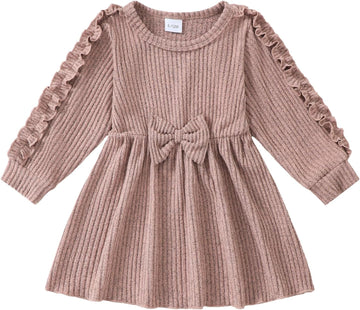 Baby Toddler Girl Clothes Fall Winter Ribbed Knit Bow Dress 6M