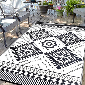 Waterproof Outdoor Rug, Boho Reversible Plastic Straw Mat RV Deck Porch Backyard Balcony Camping Picnic Beach
