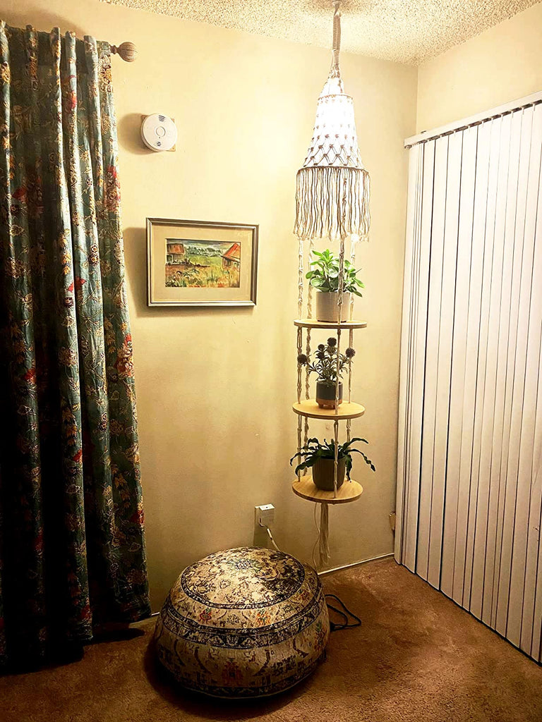 Boho Plug in Pendant Light Hanging Light with Plug in Cord, Dimmable Switch Hanging Lamp Macrame Lamp Shade and Plant