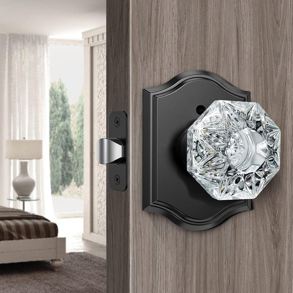 Glass Door Knobs, Privacy Door Knob, Matte Black, 1 Pack