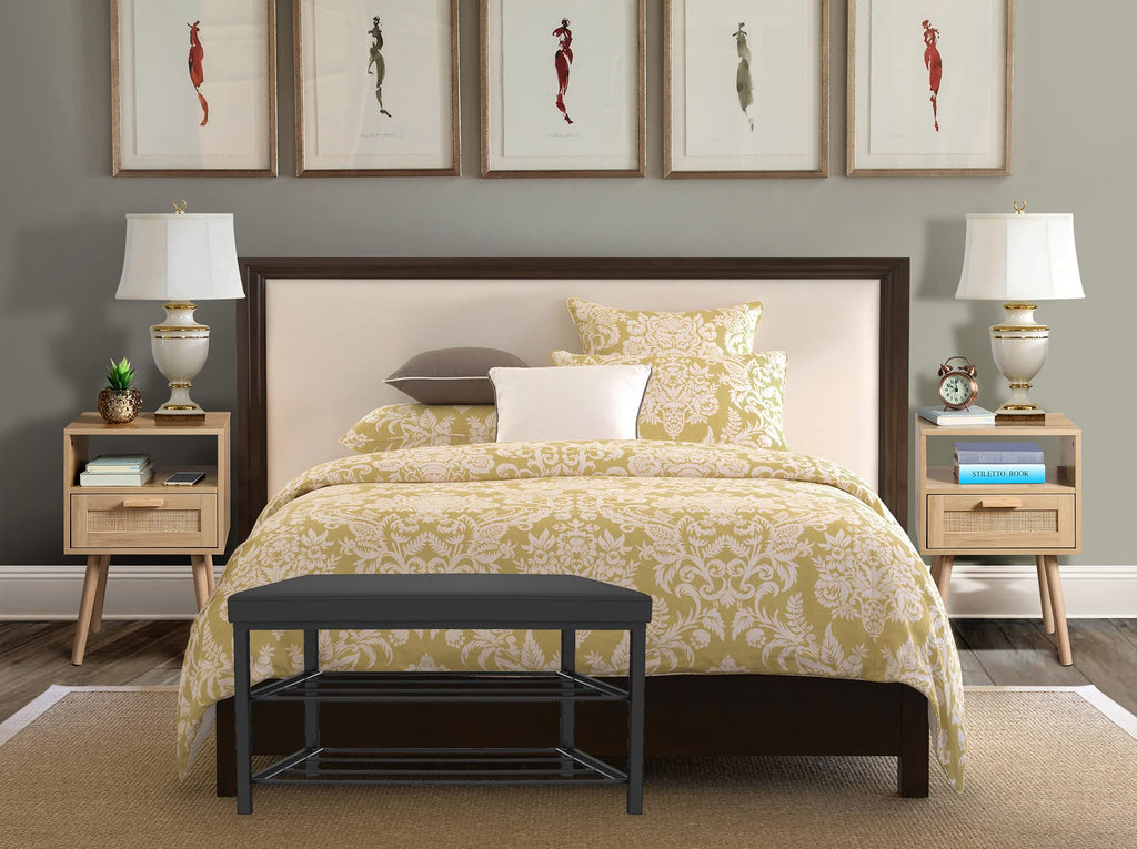 Entryway Shoe Rack with Cushioned Seat, Shoe Bench for Entry, 2 Shelves Storage Bench w/Faux Leather Top Bed Bench