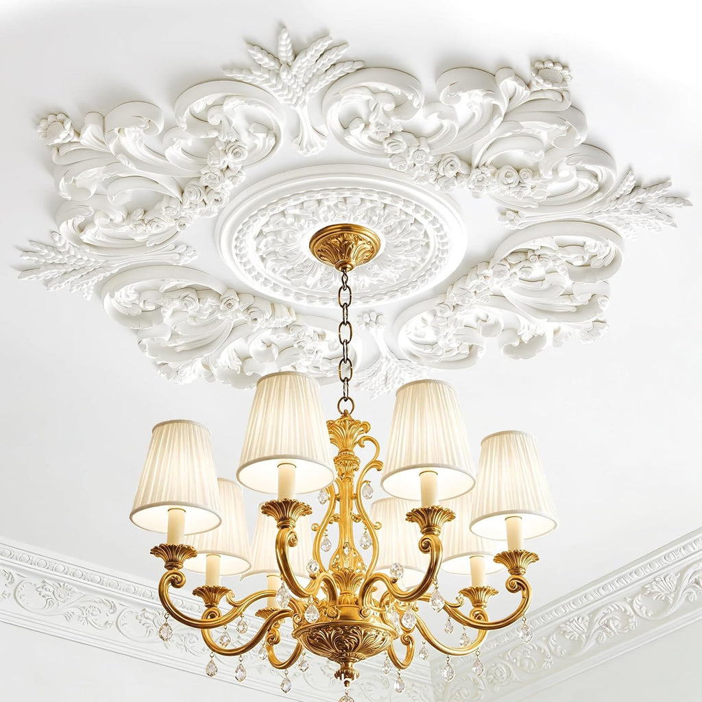 28 Inch Large Ceiling Medallion for Chandelier, French Victorian PU Ceiling Medallion Combination De