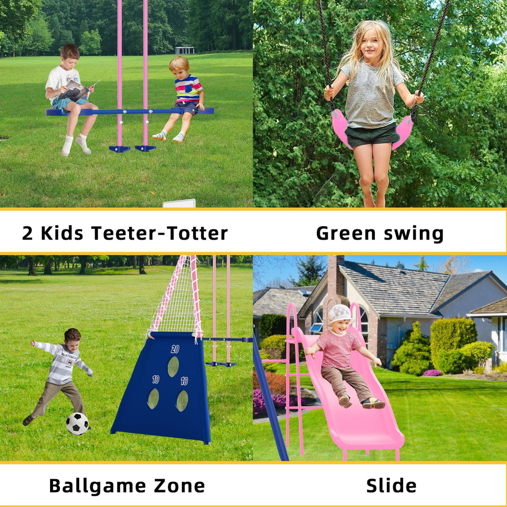 8-in-1 Kids Swing Sets for Backyard with Slide