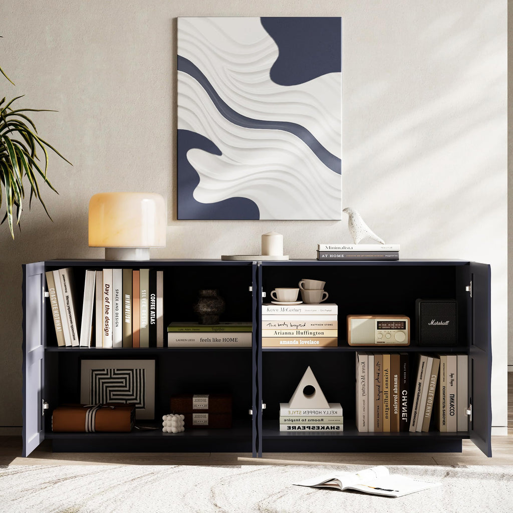 59" Modern Buffet Sideboard Cabinet, Artistic 3D Texture Storage Cabinet with 4 Doors, Freestanding Credenza Buffet