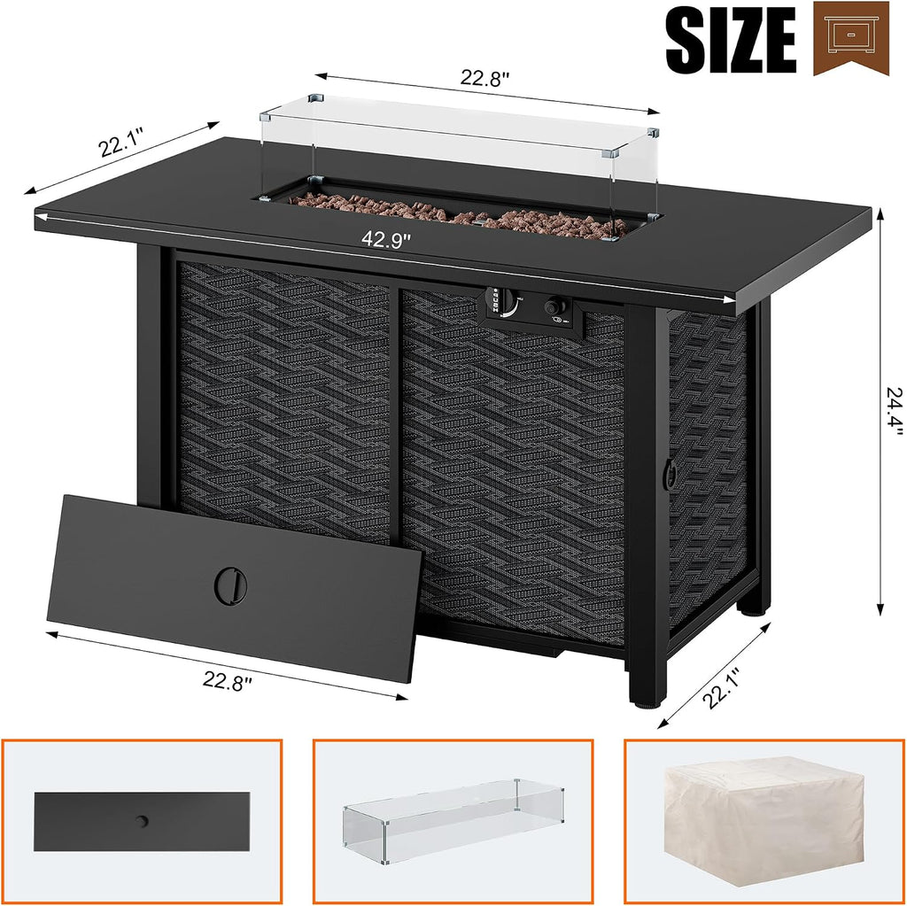Propane Fire Pits 43″ Outdoor Gas Fire Pit, 50,000 BTU Rectangle Gas Fire Pit Table with Lava Rocks
