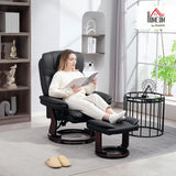 Modern Reclining Swivel Lounge Chair and Ottoman — Black PU Leather
