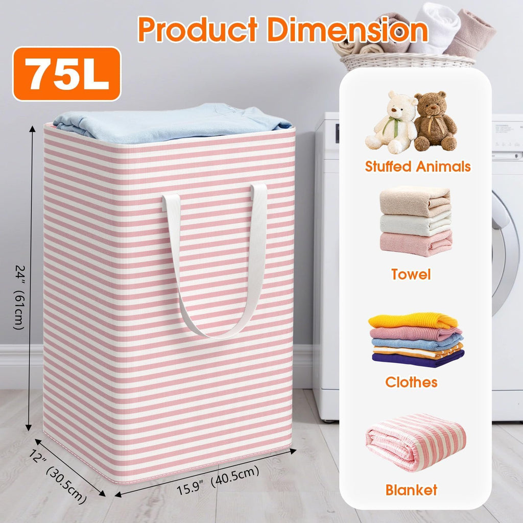 3-Pack Laundry Basket, Collapsible Laundry Hampers, 75L, Pink