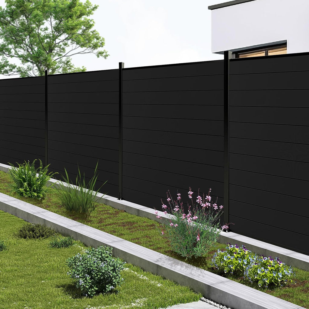 6 Ft×6 Ft Aluminum Alloy Fence Panels, Black Privacy Fence, Garden, Backyard, Wind Resistant Fence with 2 No-dig Post