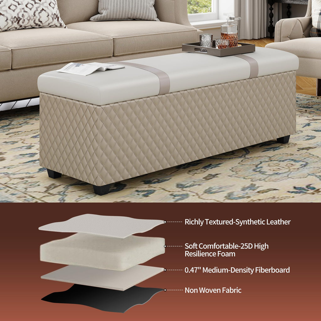 Colorful Faux Leather 38 Inch Storage Bench with Hinged Lid and Foot Rest