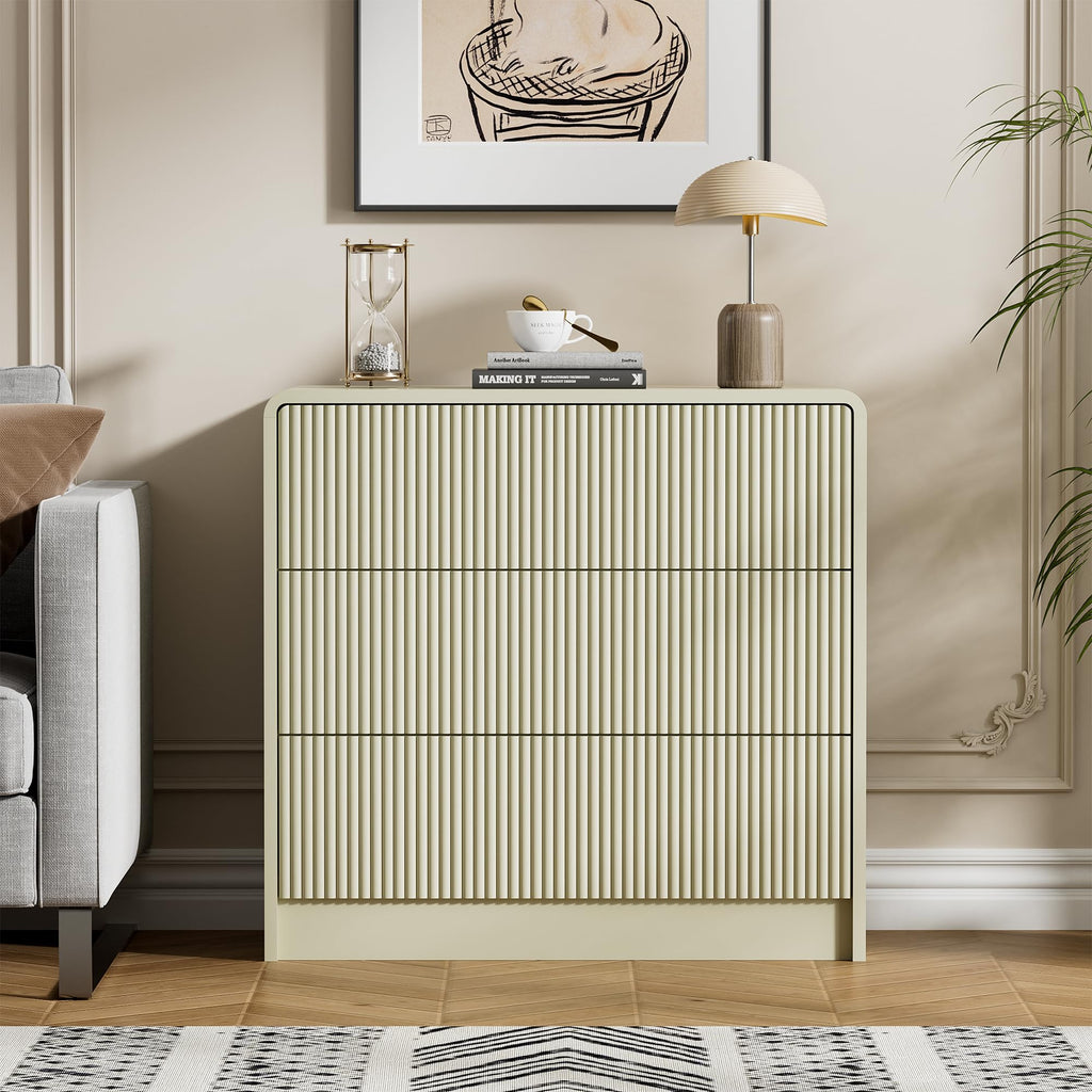 Beige 3 Drawer Dresser, 32" Wide Chest of Drawers