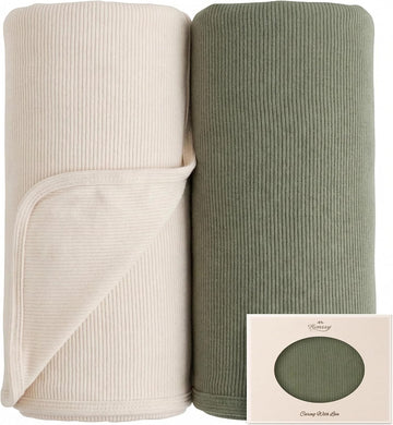 2 Pack Ribbed Knit Swaddle Blankets for Baby Boys & Girls, 33"x42"