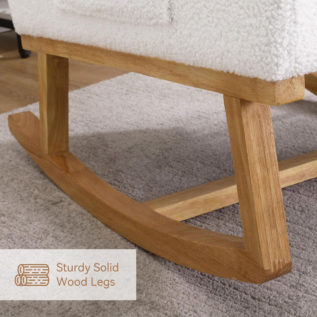 Rocking Chair Nursery, Sherpa Nursing Rocking Armchair for Mom Nursery Morden Rocker Chair with High Backrest ,Teddy