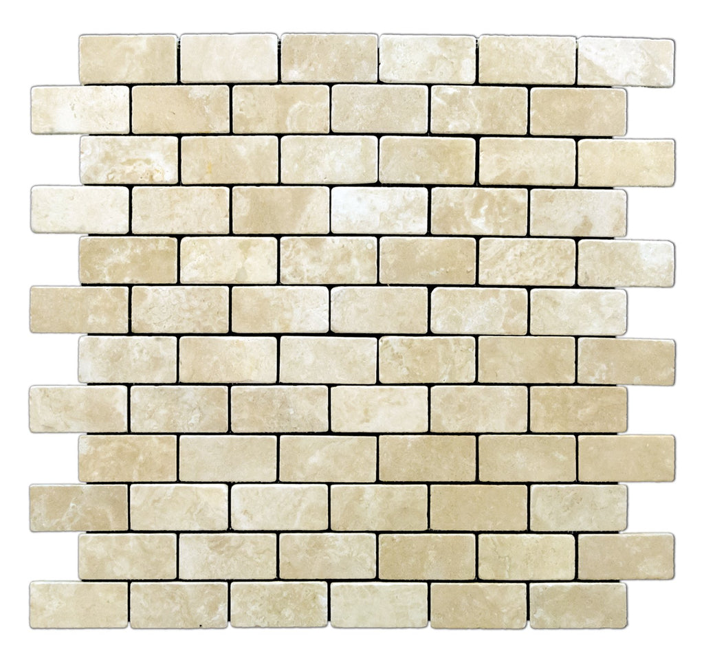 Durango Cream 2 X 4 Tumbled Travertine Brick Mosaic Tile - Box of 5 sq. ft.