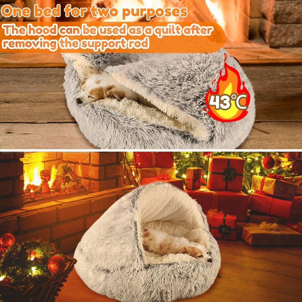 2-in-1 Dog Bed: Upgraded Aluminum Rim Support & Non Slip Bottom - Cozy Cave + Blanket for Large Medium Dogs Under 20